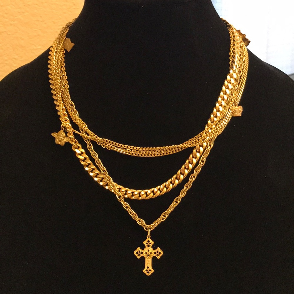 yellow multi chain necklace with charms
